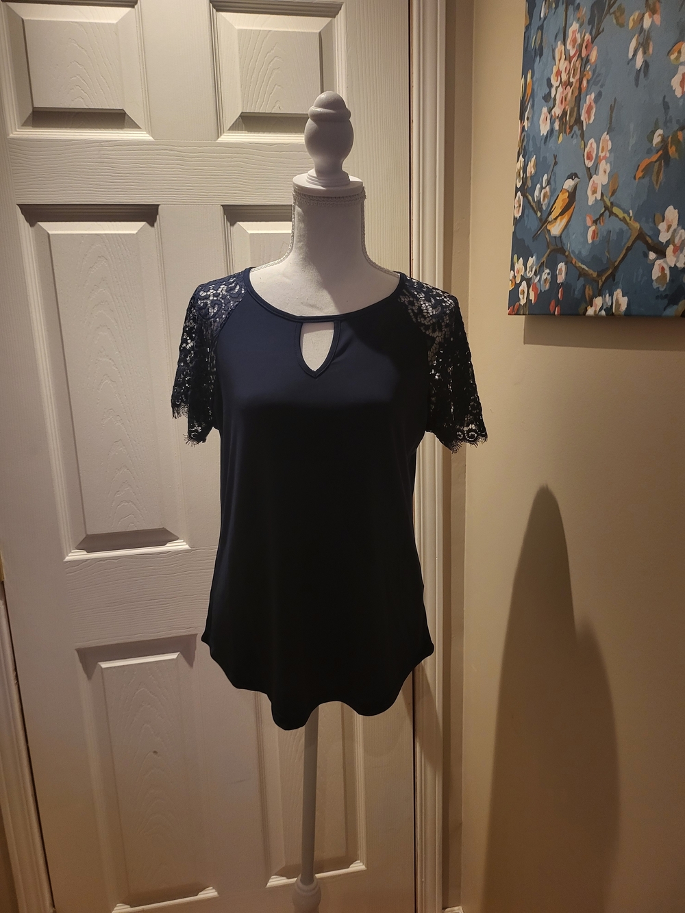 Lace Sleeve Navy Women's Top
